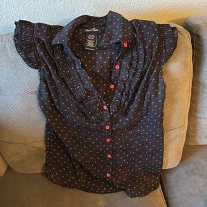 Retro sheer black w red polka dot tank L